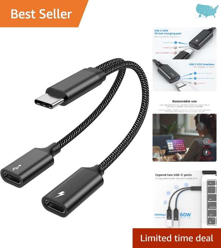 2-in-1 USB-C Splitter for Fast Charging & Data Transfer – Perfect for Gamers