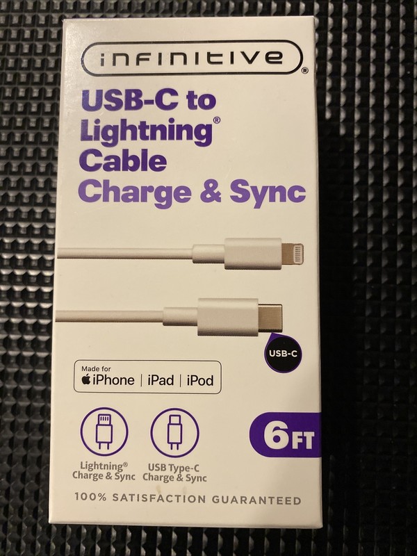 Infinitive Durable 6 Ft. USB C to 8 Pin Connector Pin Cable Charge & Sync White