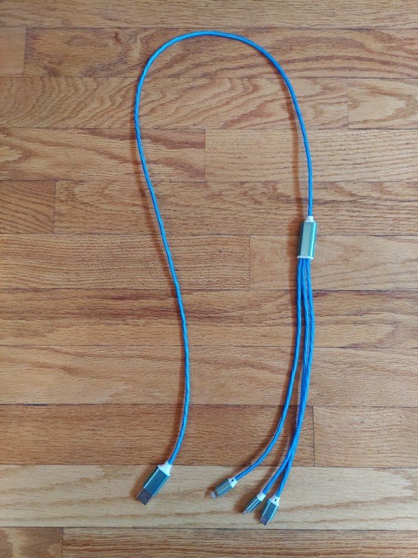 LED 3-In-1 USB Charging Cord for iPhones & Android Phones - Blue - Fast Shipping
