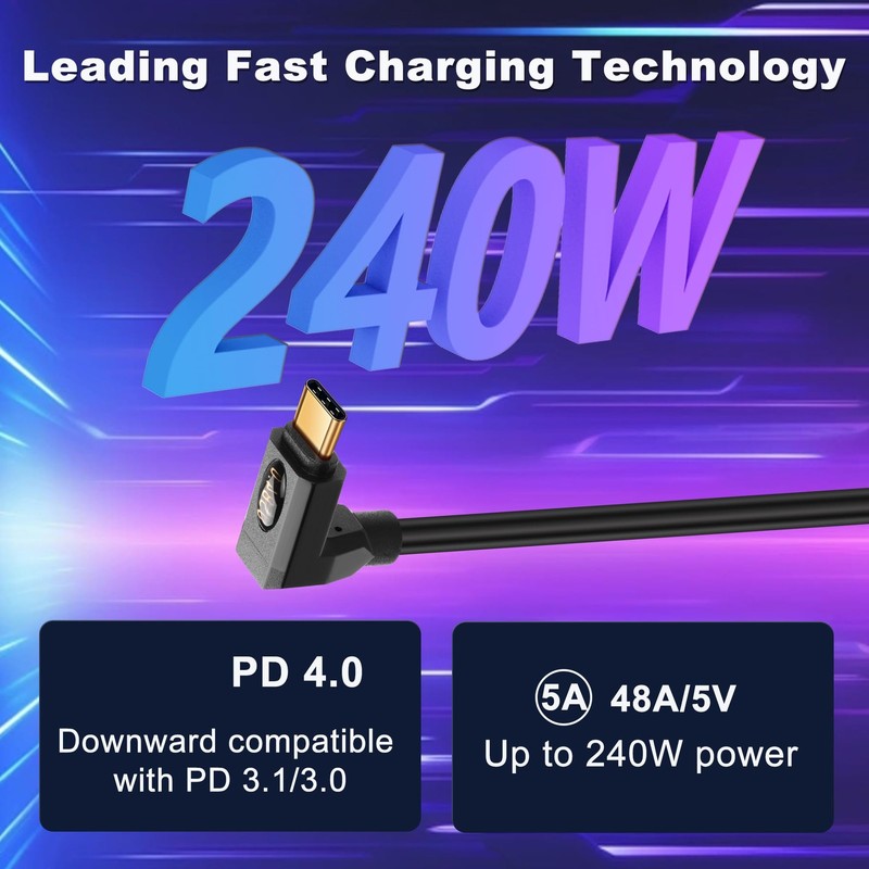 90-Degree 240W USB 4.0 C Fast Charging Cable 40Gbps 8K@60Hz Video Output gallery