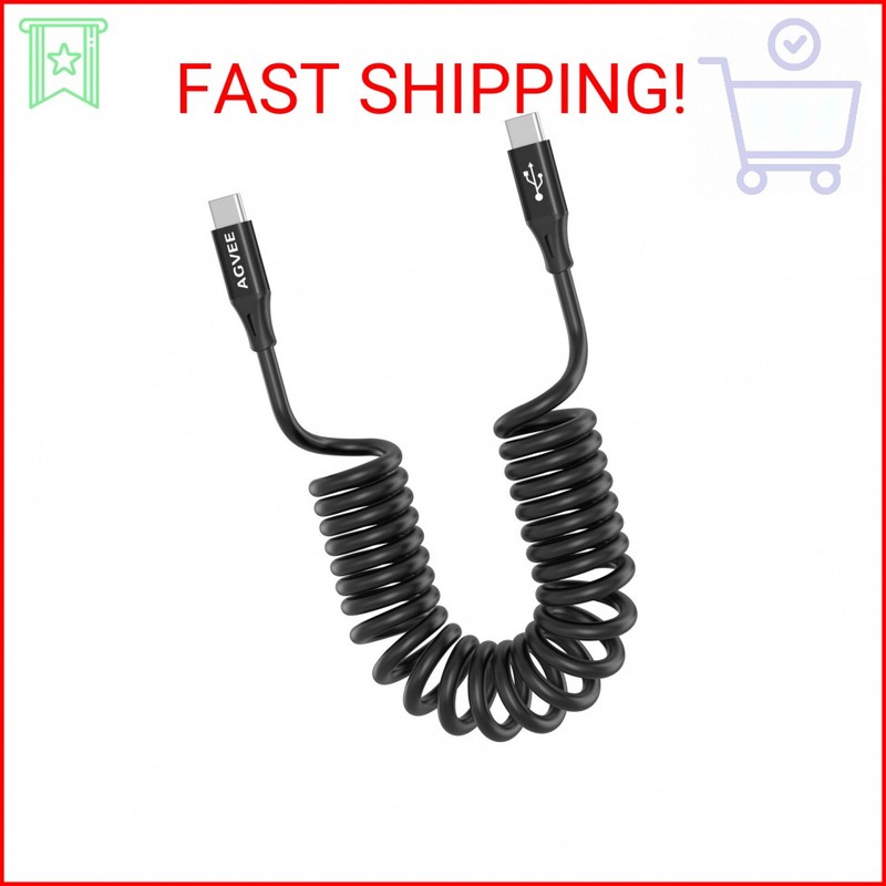 AGVEE 3ft Coiled Short USB-C to USB-C Charging Cable [USB-IF Certified] 60W PD F