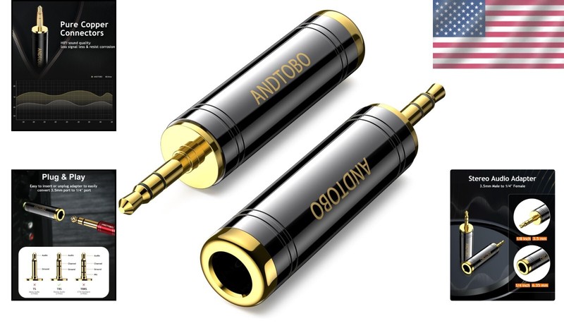 Compact 1/4'' Female to 3.5mm Male Adapter - Ideal for Headphones & More, 2-Pack gallery