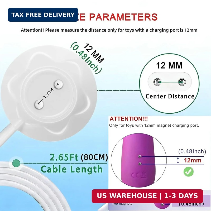 2Pack 12mm Rose Charger Magnetic Replacement Charger Cable with 2 Dots(12MM), 2. gallery