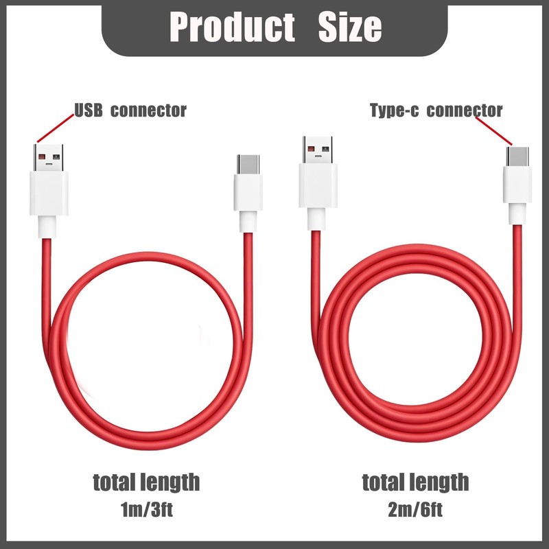 YUEWEESER 2-Pack USB C Charging Cable for Oneplus, Type C 9.14 meters, Red gallery