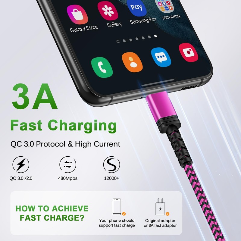 3-Pack 10FT Samsung Fast Charging USB Cable Android Charger for Samsung Galax... gallery