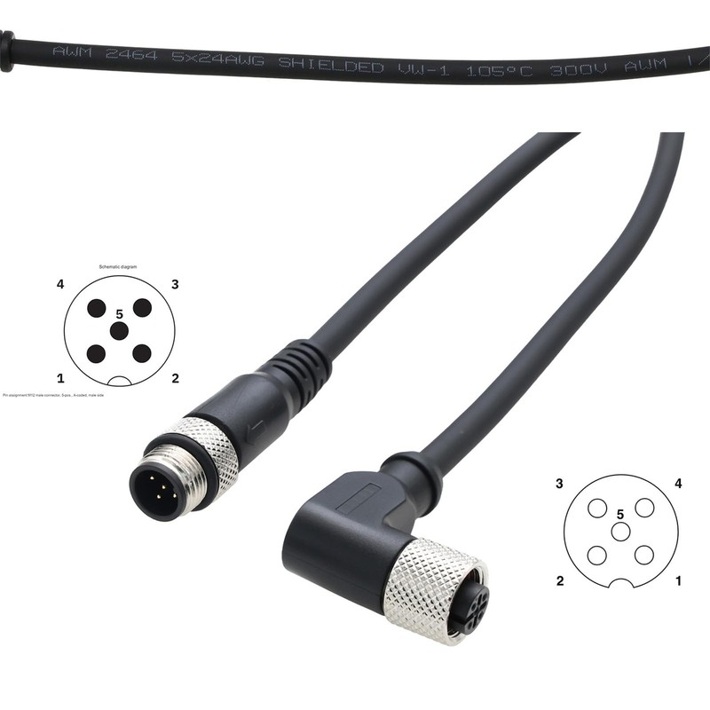 HangTon M12 5Pin Male to 5 Pin Female Right Angle Power Cable for Industrial ... gallery