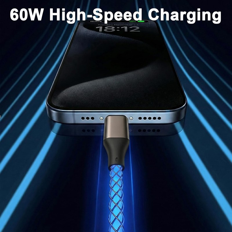 60W Blue Glowing USB C to C 3FT gallery