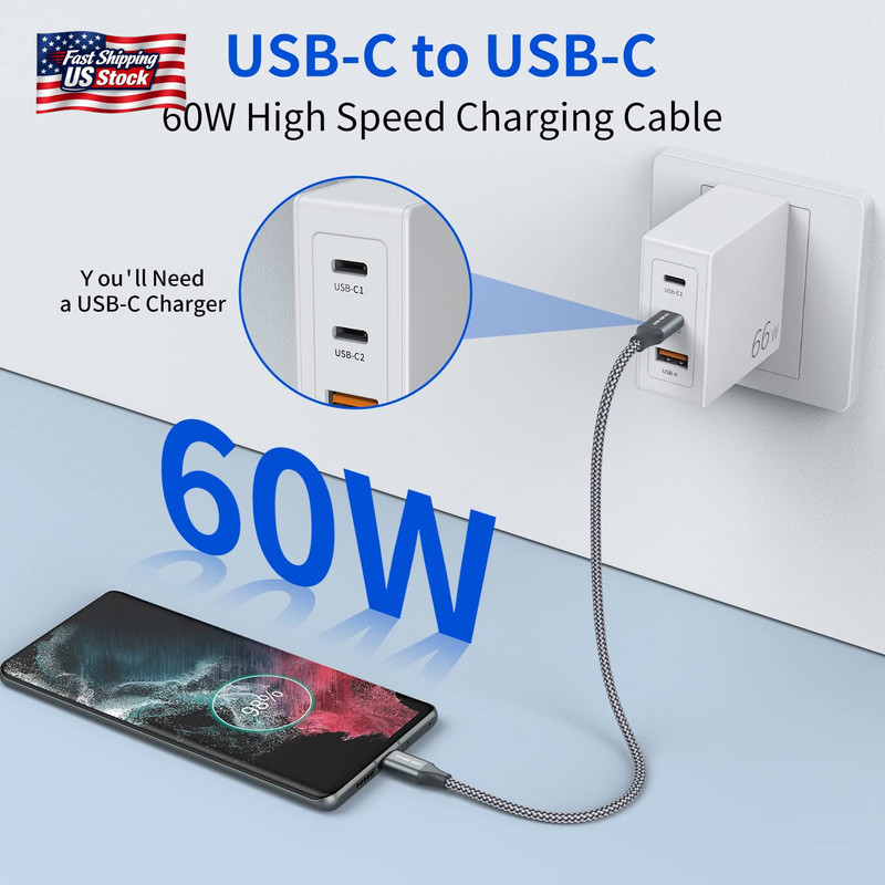 USB C to C Cable (3 Pack 1Ft),Short USB Type C Fast Charging Nylon Braided Charg gallery