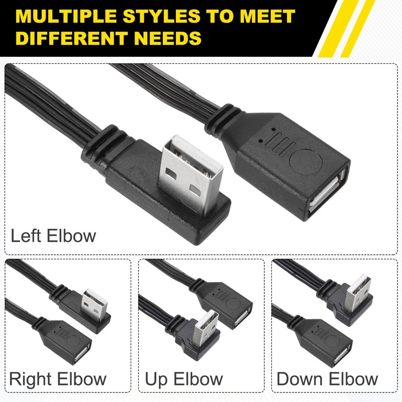 2 Pcs USB2.0 Extension Cable, 11.8 Inch UP&Down Angle Male to Female Adapter gallery