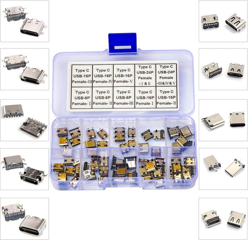 Type-C 3.1 PCB Mount Connector Assortment Kit, Type-C USB 3.1 Charging Dock Conn