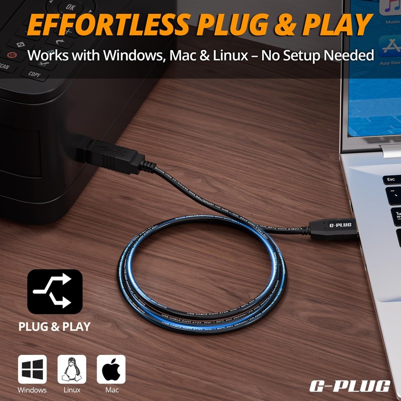 USB 2.0 Printer Cable – 10FT High-Speed USB A to B Cord Compatible with Print... gallery