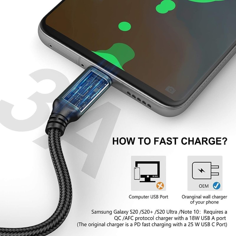 Braided Fast Charging Cable 5-Pack 3FT for LG G7 G6 G5 Green gallery