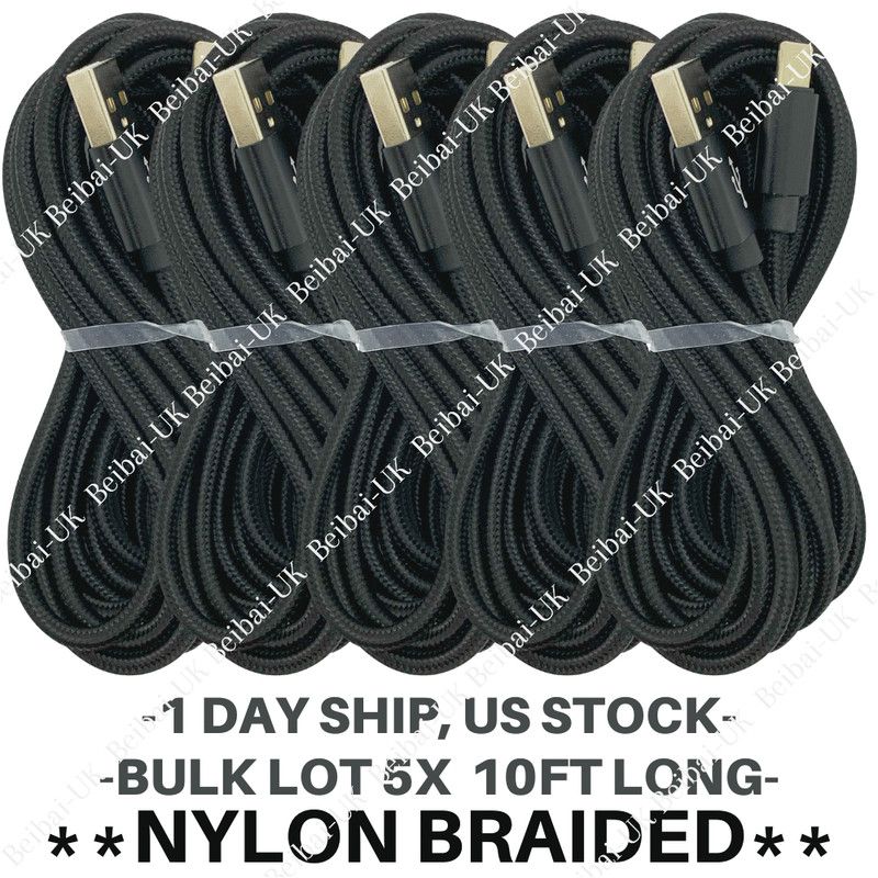 5Pack 10Ft Braided USB Charging Cable Lot For iPhone 12 11 8 7 Plus Charger Cord
