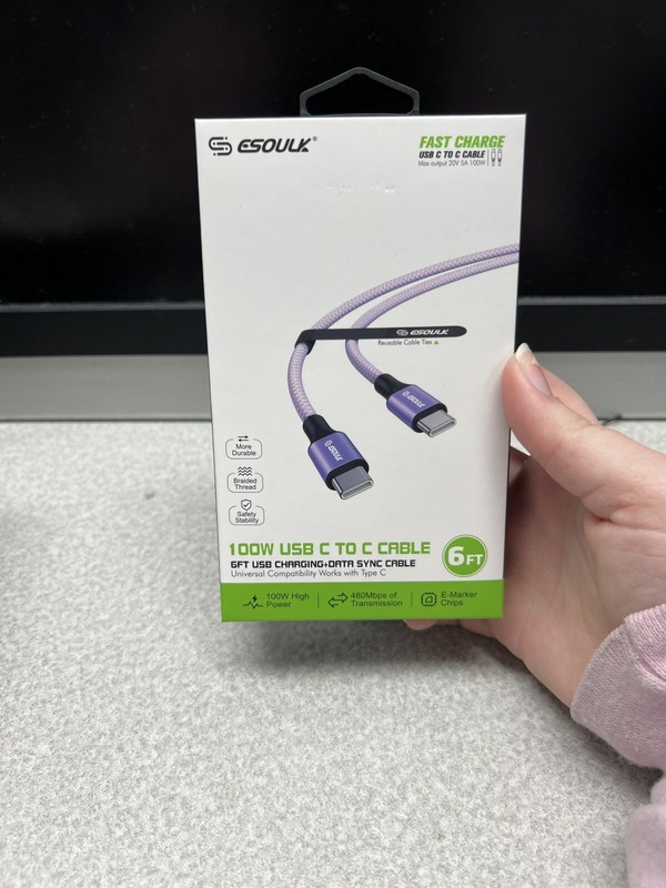 Esoulk 100w USB C To C Cable 6ft Purple
