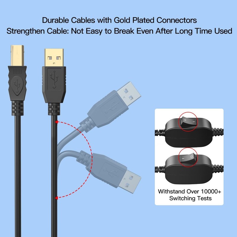2-in-1 Printer Cable to USB 8.2 ft, 2.5 m, A to B Male to Male Printer Cable,... gallery