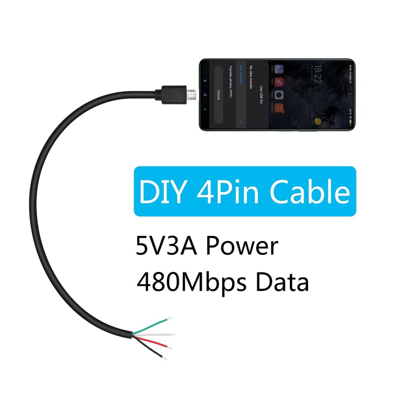 Short Micro USB Male to 4 Pin Bare Wire 11inch Micro USB Male Plug 5V/3A 4 Pi... gallery