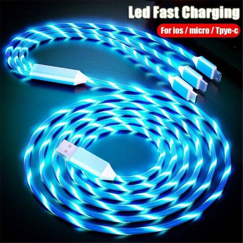 LED Light Up Flowing Glowing Fast Charging Cable Cord Charger Type-C IOS Phone gallery
