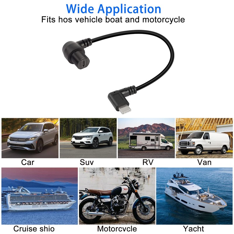 90 Degree Angle USB C Flush Panel Mount Cable 2.0 Female Male Waterproof 30cm gallery