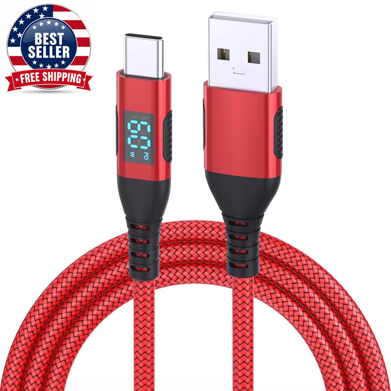 High Quality 1PC USB to Type C Cable 60W Fast Charging Charger Wire LED Display