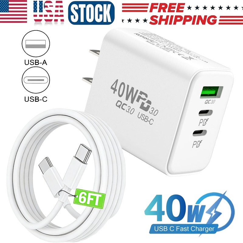 40W Fast Charging USB Type C Charger & Cable For iPhone Samsung Google Motorola gallery