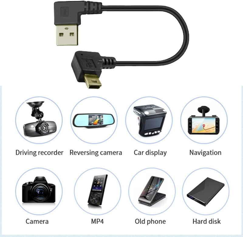 Dash Cam Cable Right Angle USB to Mini USB Cable Power Charger Cord gallery
