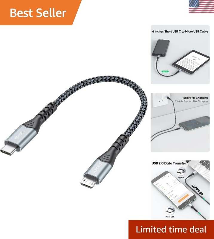 Stylish Braided 6 Inch USB-C to Micro USB Cable – Durable, Fast Charging & Data