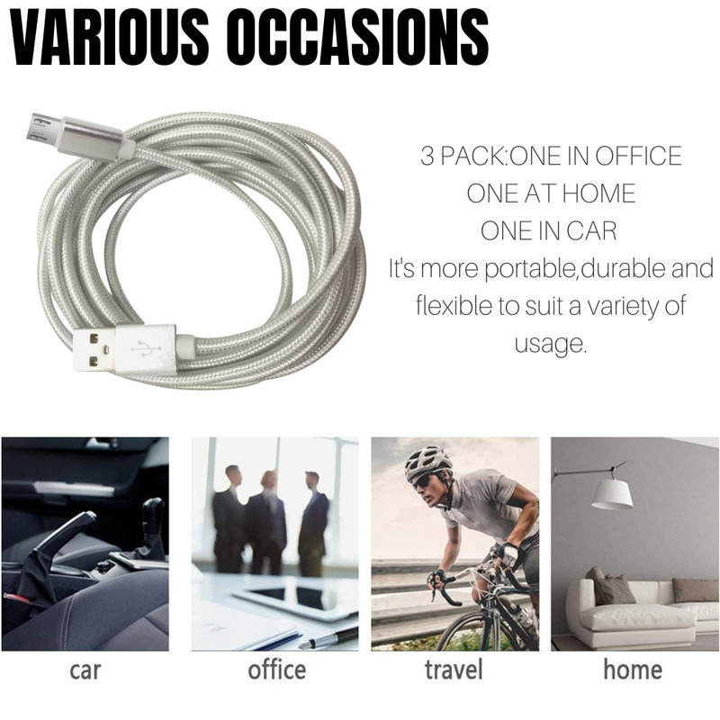 3 Pack 10Ft Braided Micro USB Cable Fast Charging Cord For Samsung HTC Android gallery
