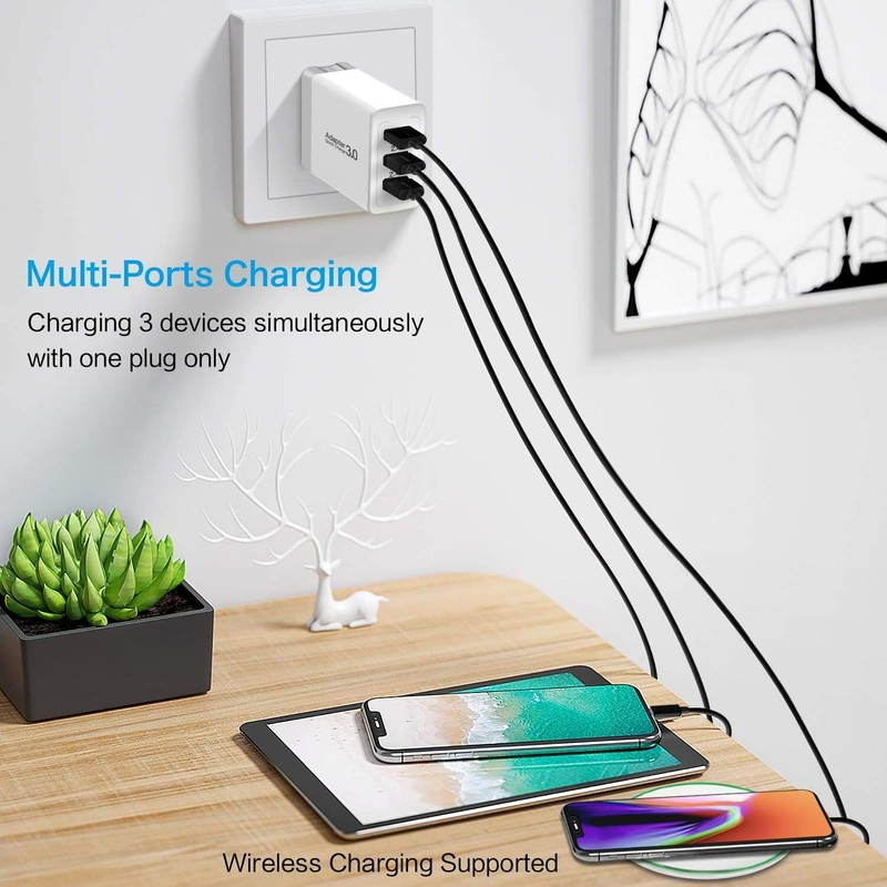 3 Port USB Home Wall Fast Charger QC 3.0 for Cell Phone iPhone Samsung Android gallery