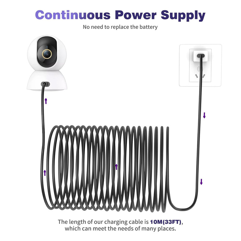 USB a to USB C Power Cable for CCTV Camera, 33FT Type C Long Power Extension Cor gallery