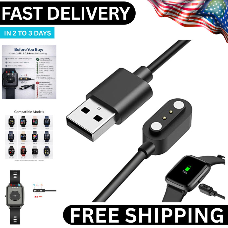USB Magnetic Charging Cable for VeryFitPro ID208 GTX20 IDW13-28 Smartwatch