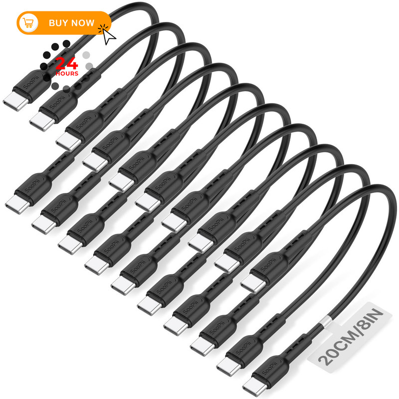 SOOPII 10-Pack Short USB C to C Cables,8 C C-10P(60W), Black