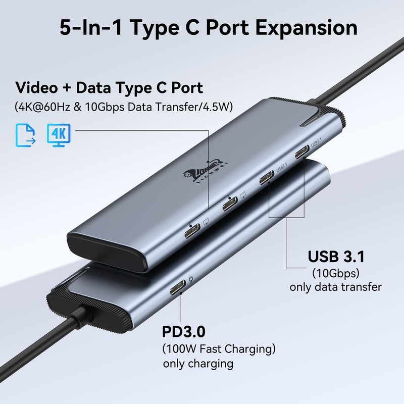 USBC to USBC Hub, LIONWEI USB C Splitter with Dual Type-C Video Output 4K@60H... gallery