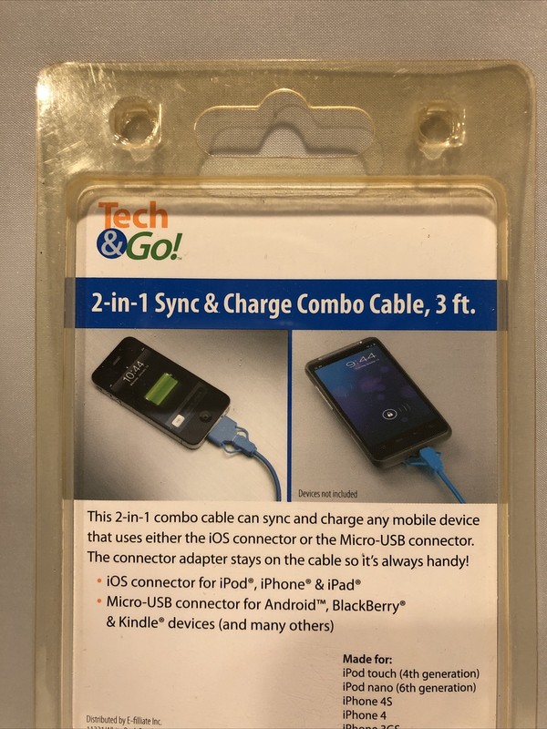 Tech&Go 2-in-1 Sync&Charge Combo Cable 3ft for 4S,4,3GS IPhone & IPad early GEN gallery