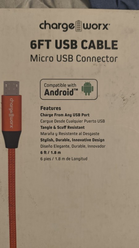 Chargeworx 6ft Orange Braided Micro USB Cable for Android Durable gallery