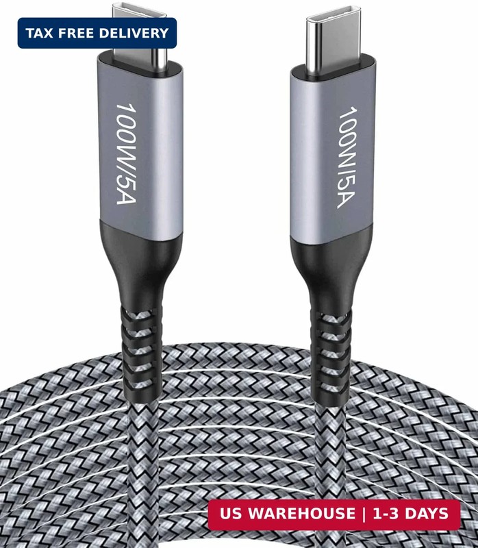 15FT USB C to USB C Cable 100W Type C Fast Charging Long Braided Charger Cord