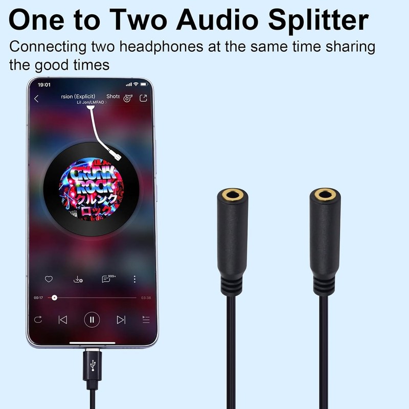 USB C to 3.5mm Dual Headphone Adapter - High Fidelity Audio Splitter 30cm gallery