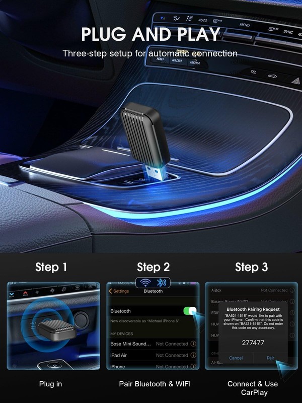 Wireless Carplay Adapter for Apple iPhone: 2025 Upgraded Mini Car Play Dongle... gallery