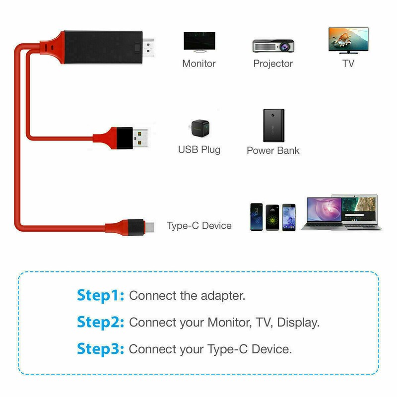 MHL USB-C Type C to HDMI USB A HD TV Cable Adapter For Android Phones Tablet RED gallery