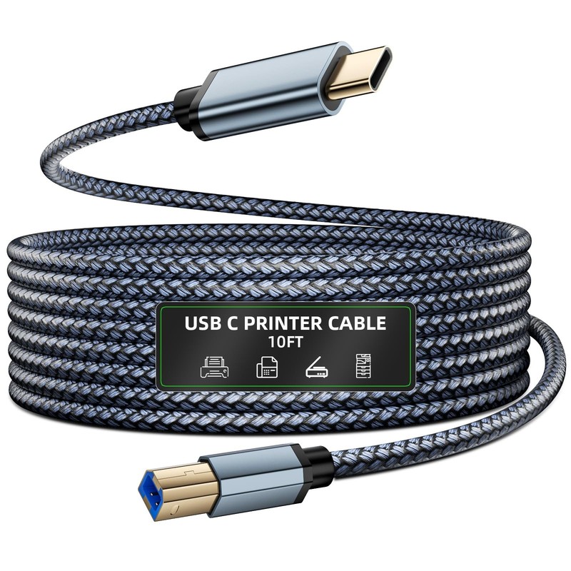 Printer Cable USB B to USB C 10ft, Nylon Braided Type B to Type C Printers Co…