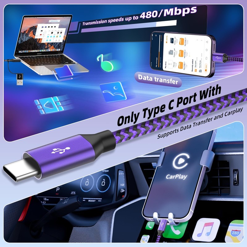 4 in 2 Dual USB C Multi Charging Cable, Travel Phone 1Pack 5FT, Black_Gray gallery