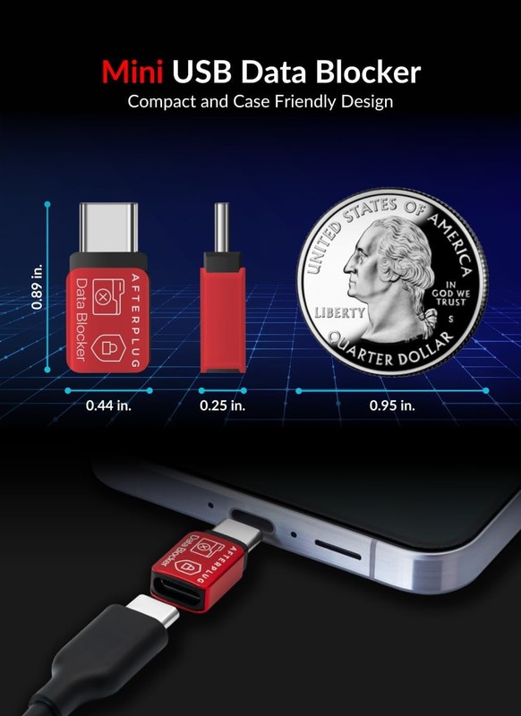 USB-C Data Blocker 2-Pack, Charge Only, 240W PD, Red, Case Friendly Design gallery