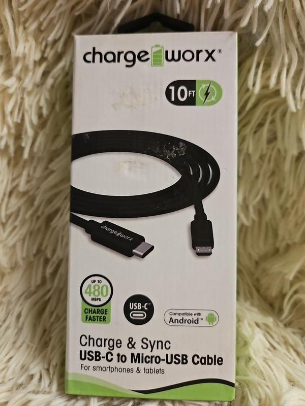 Charge Worx Android/ I Phone 10 Ft Charge & Sync USB C To Micro USB Cable