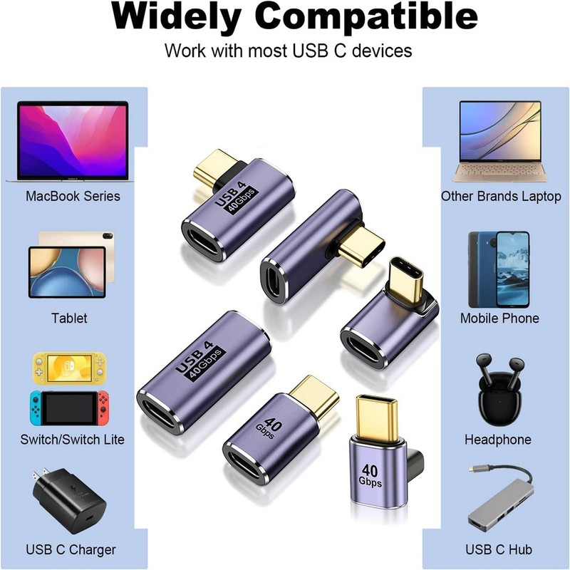 90 Right Angle USB C to USB C Adapter Type C Fast Charging Converter 40Gbps 100W gallery