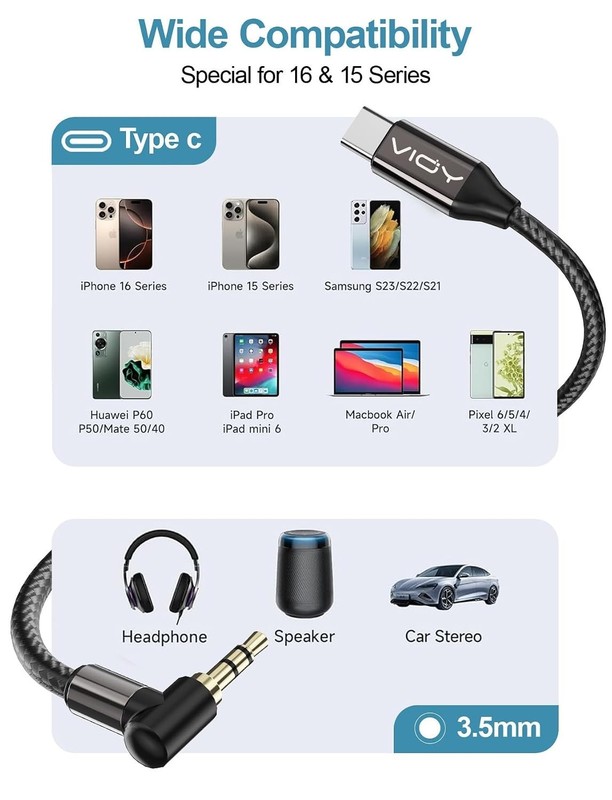 USB C to Aux Cable 3.3 FT, 3.5mm Male Right Angle Aux Cord for Car | 90 degre... gallery