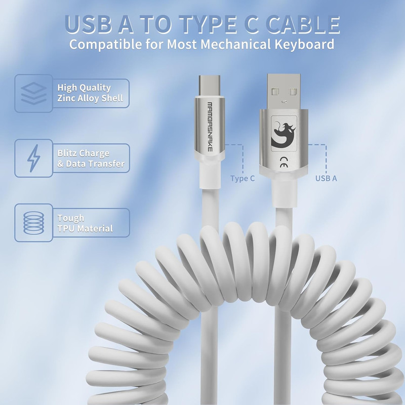 USB C Coiled Keyboard Cable RGB Breathing Gradient Lighting 2m Dual-Sleeved gallery