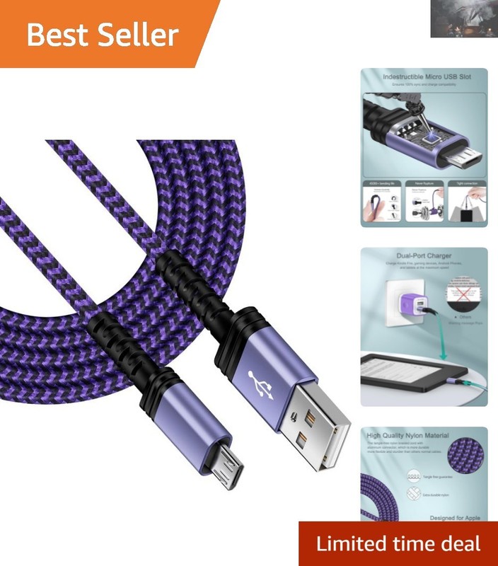 Stylish 6FT Purple Micro USB Cable – Fast Charging Nylon Braided for All Devices
