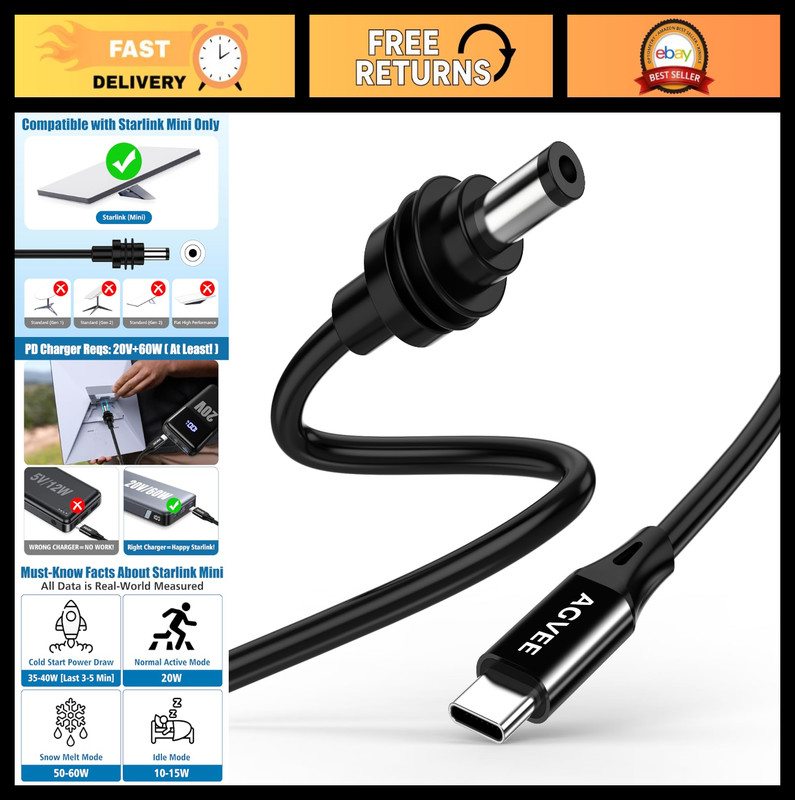 6.6ft USB C to DC Cable 20V/7A 140W Power | Overcurrent Protection & Low-Resista