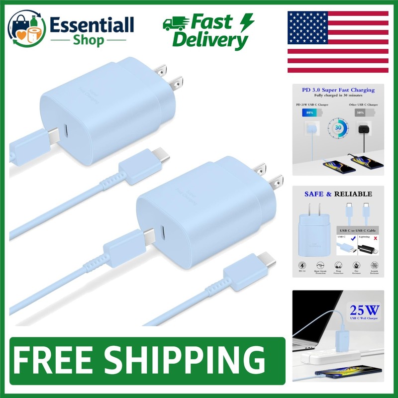 Superior Safety 25W Type C Fast Charger Duo with 6ft USB-C Charging Cable – Blue
