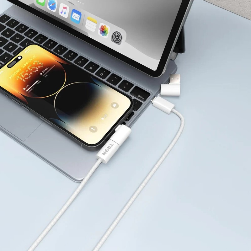4-in-1 USB A to C and L Braided Charger Cable - 6FT, White-TR46 gallery