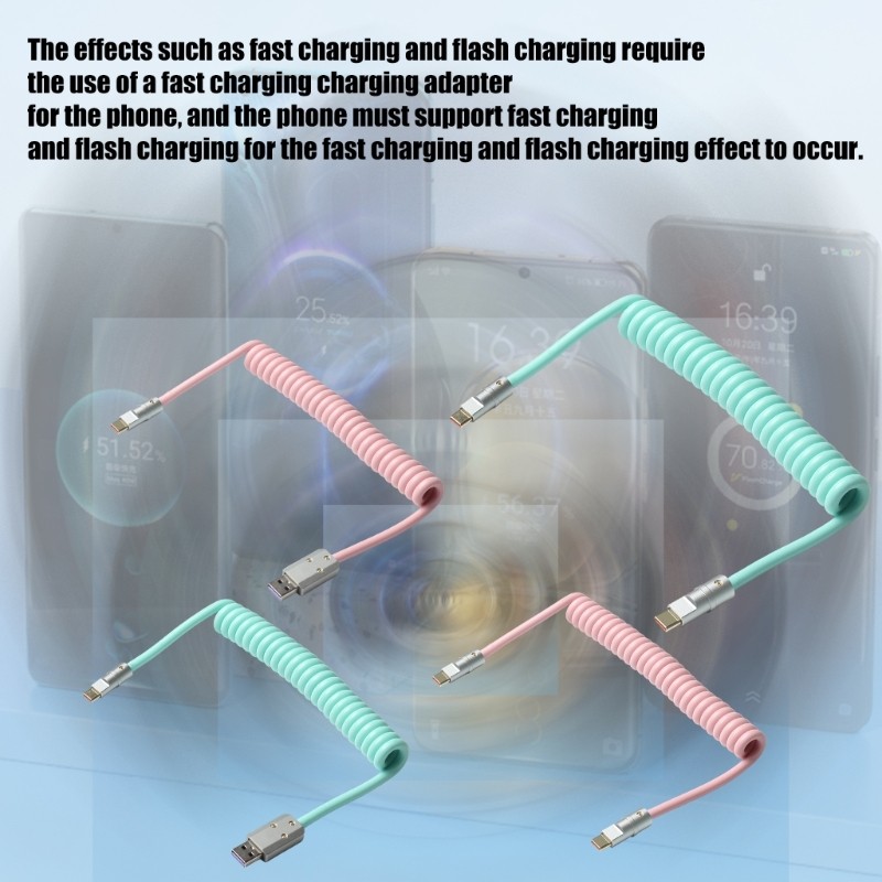 Flexible 100W USB C Charging Wire Spring Coil Design Fast Speed Power Delivery gallery